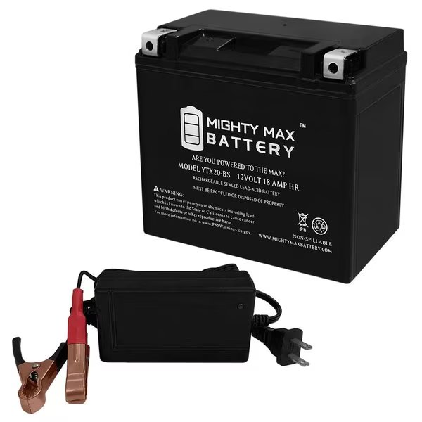 YTX20-BS Replaces Arctic Cat EXT Carb 1995-1996 With 12V 4Amp Charger, Mighty Max Battery, Mfr#: MAX3845097
